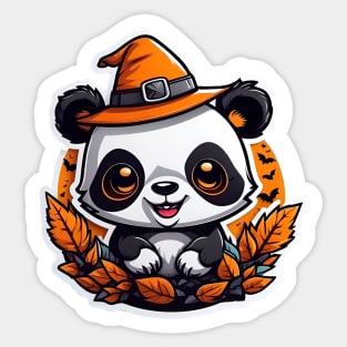 A adorable panda bear wearing a witch hat, halloween art Sticker